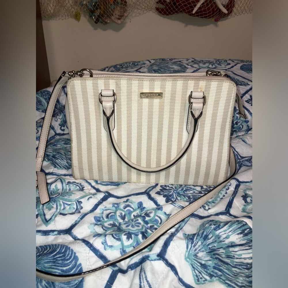 kate spade Beige and White Striped Satchel